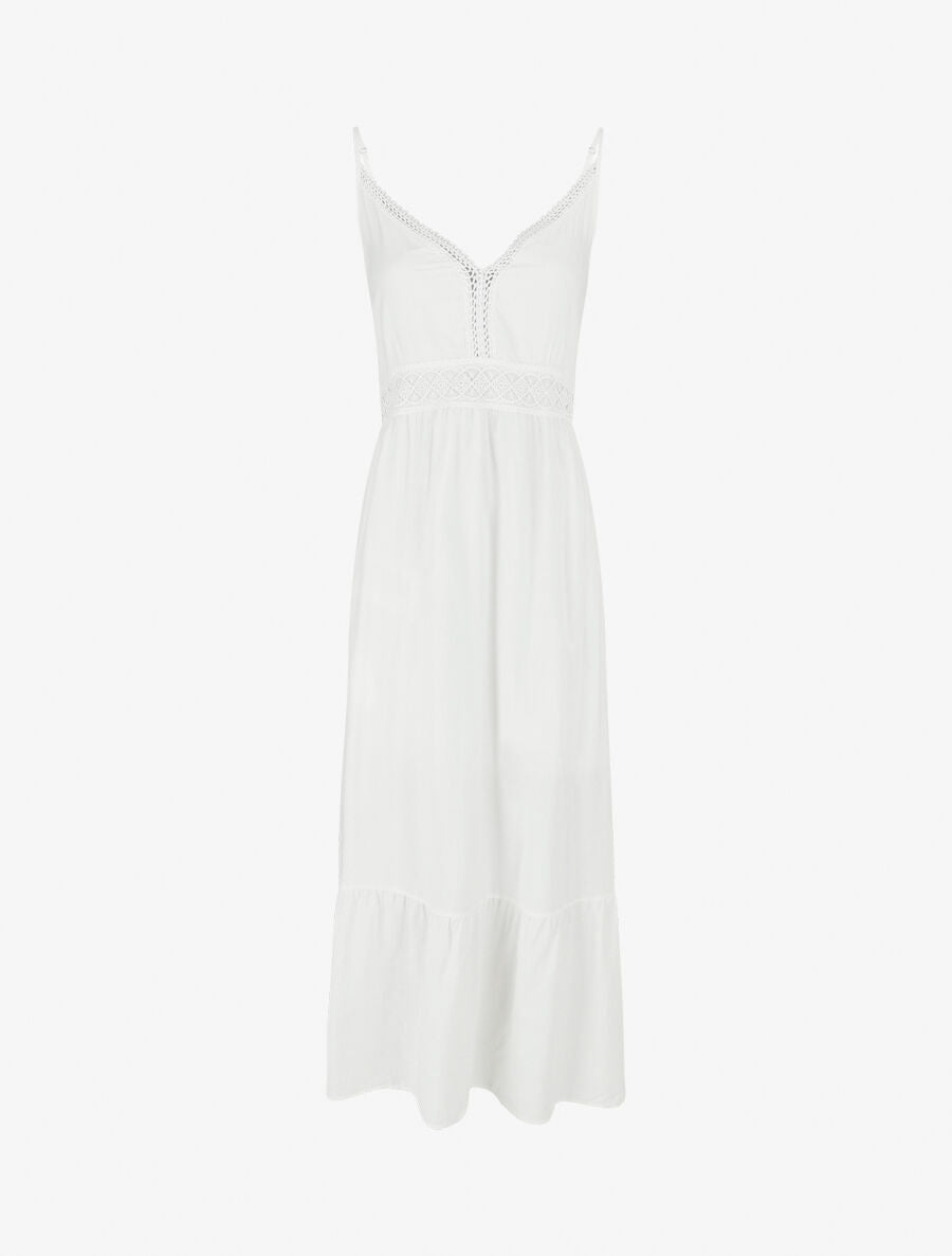 Robe longue unie à fines bretelles - Blanc - 5