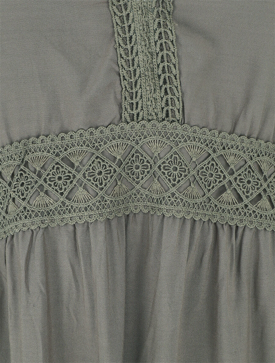 Robe longue unie à fines bretelles - Kaki - 3