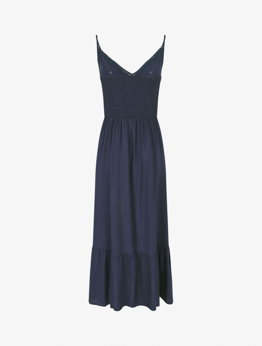 Robe longue unie à fines bretelles - Marine - 2
