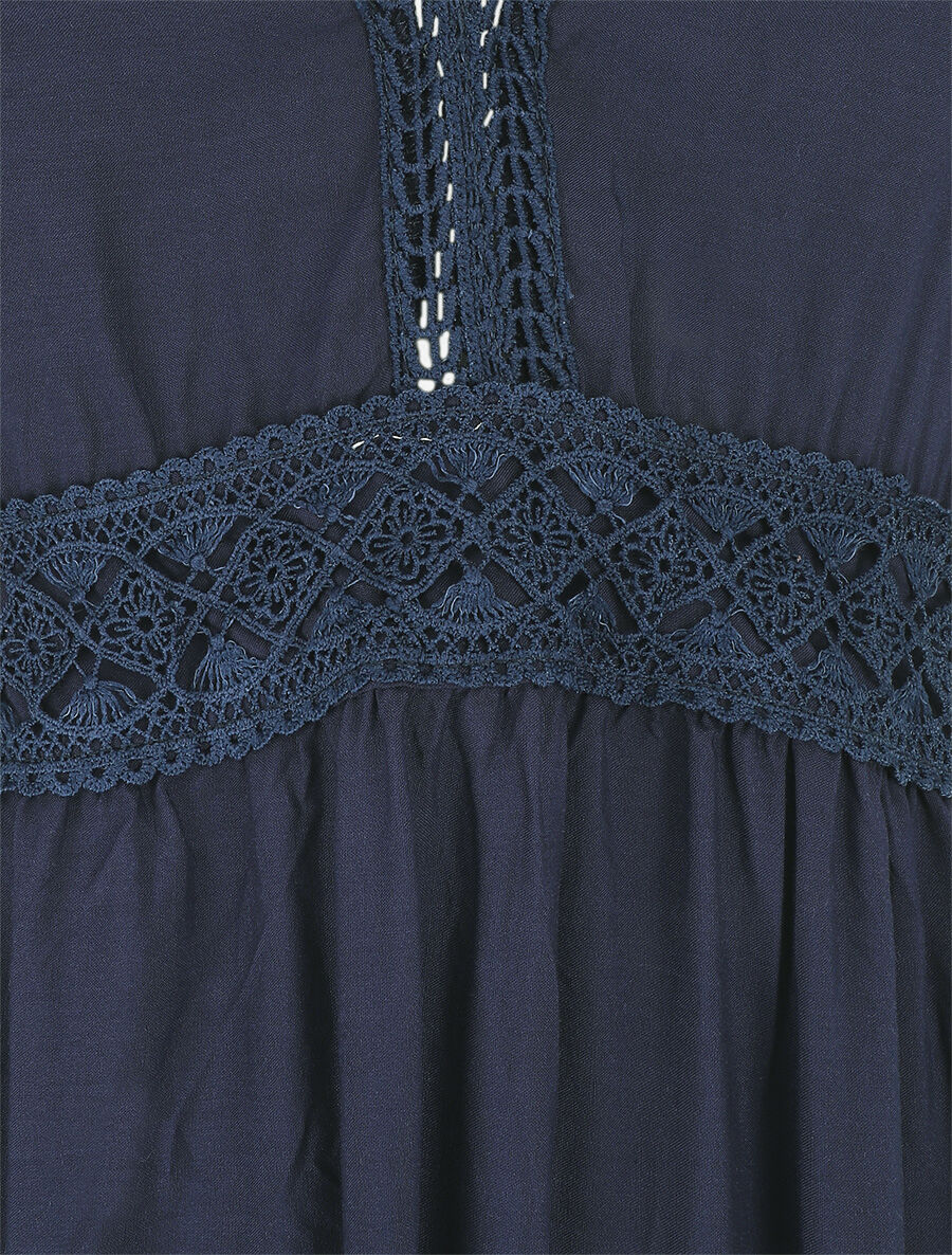 Robe longue unie à fines bretelles - Marine - 3