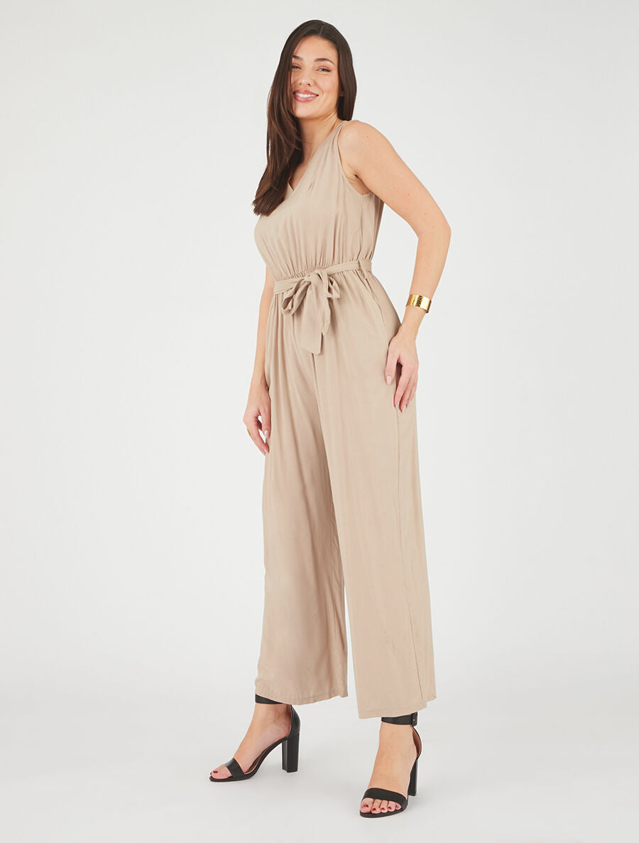 Combinaison fluide ceinturée - Beige - 4