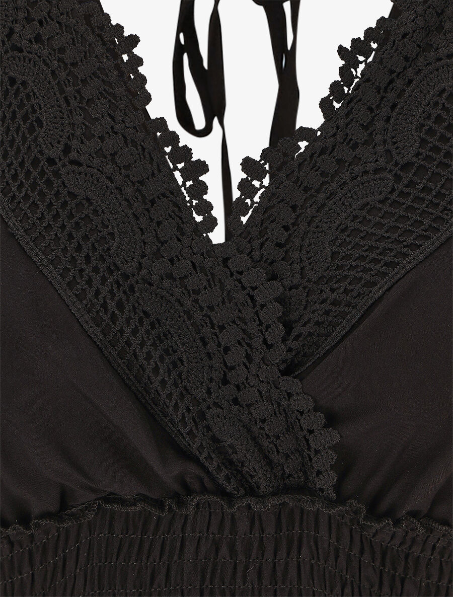 Robe longue unie ajourée - Noir - 3