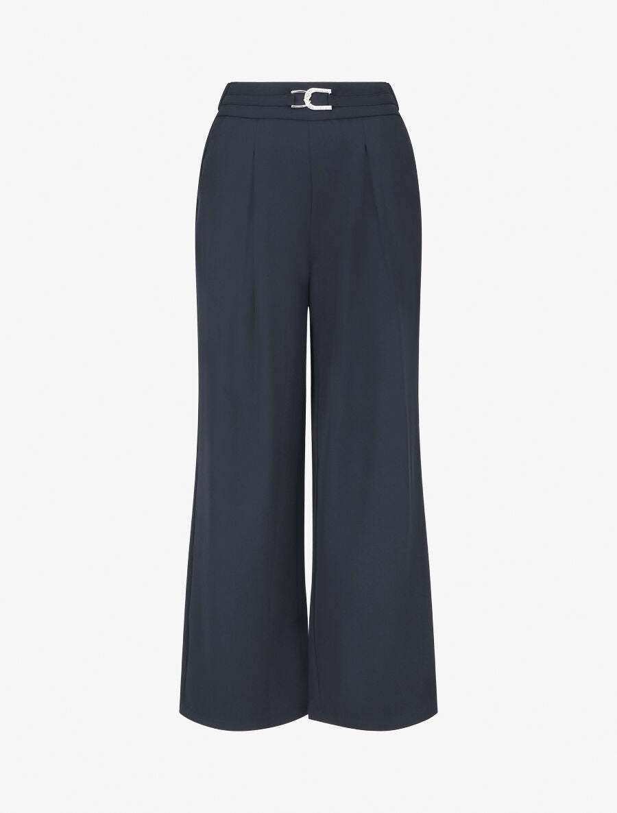 Pantalon ample taille haute à boucle style maillon - Marine - 5