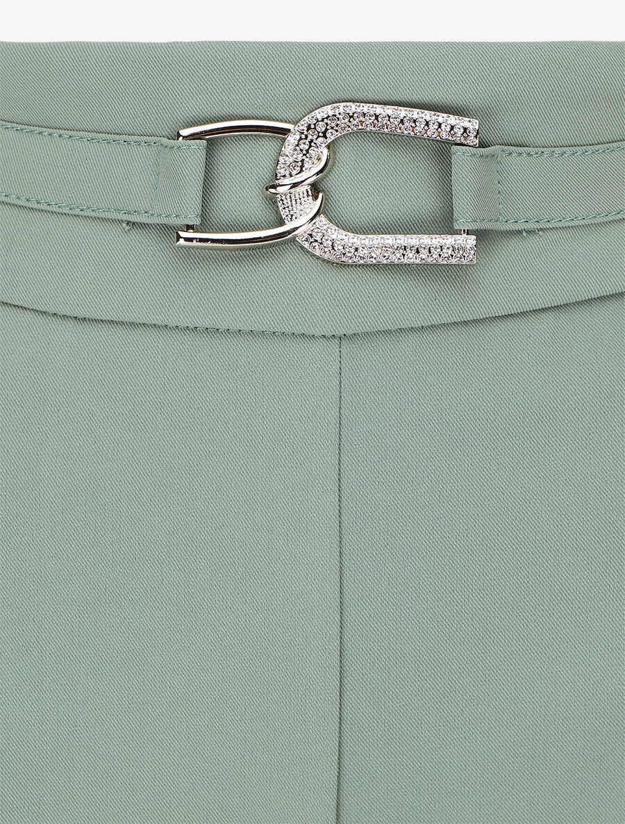 Pantalon ample taille haute à boucle style maillon - Vert gris - 3