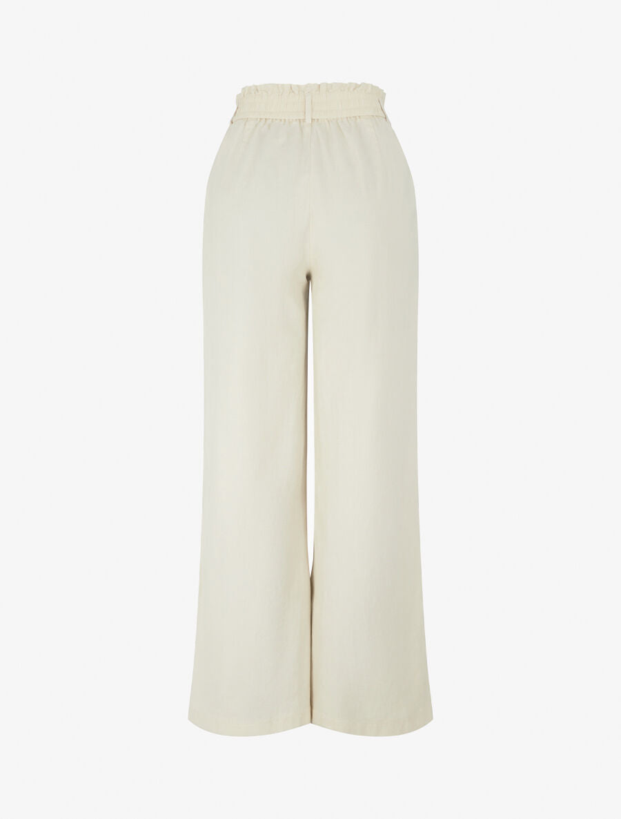 Pantalon ample effet lin à 2 boutons - Beige - 2