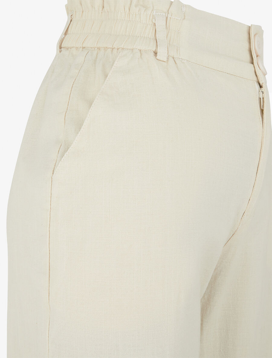Pantalon ample effet lin à 2 boutons - Beige - 3