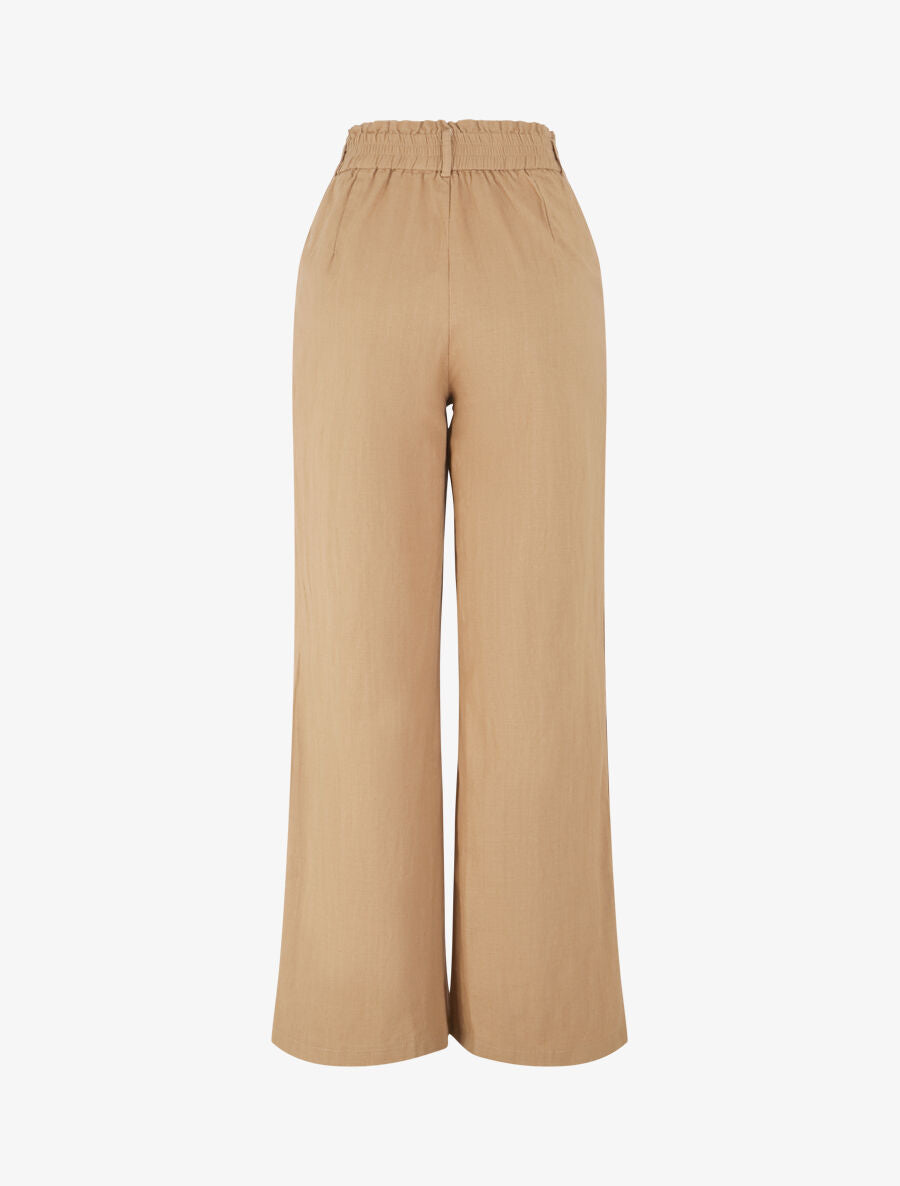 Pantalon ample effet lin à 2 boutons - Camel - 2