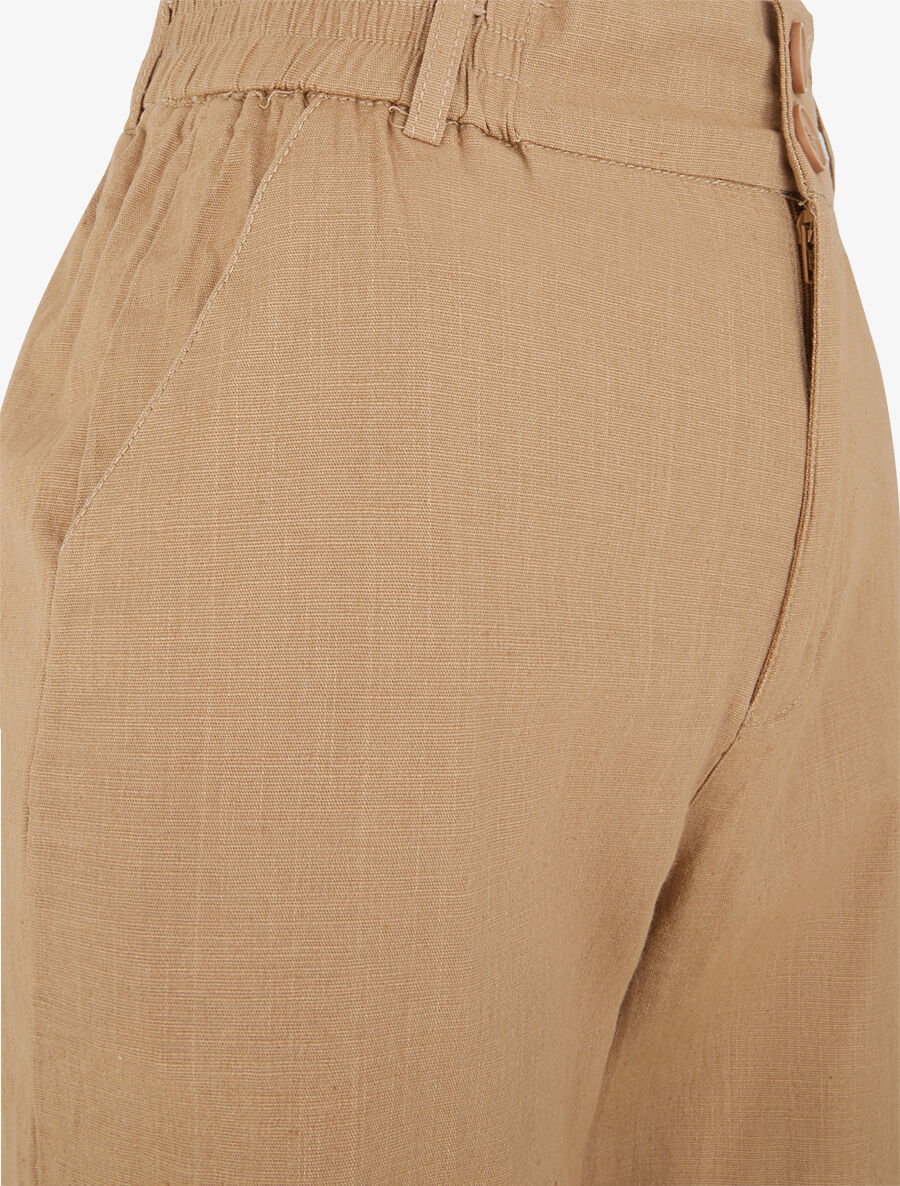 Pantalon ample effet lin à 2 boutons - Camel - 3