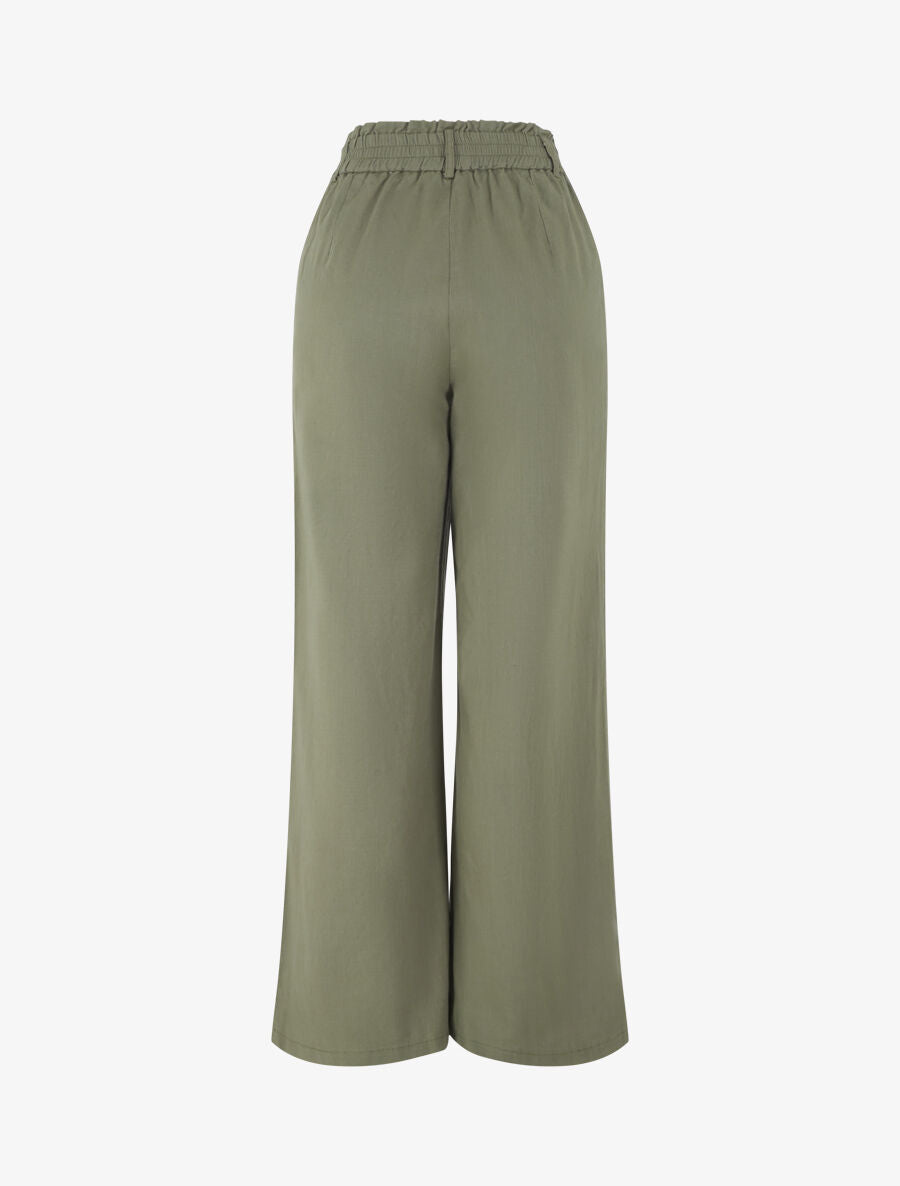 Pantalon ample effet lin à 2 boutons - Kaki - 2