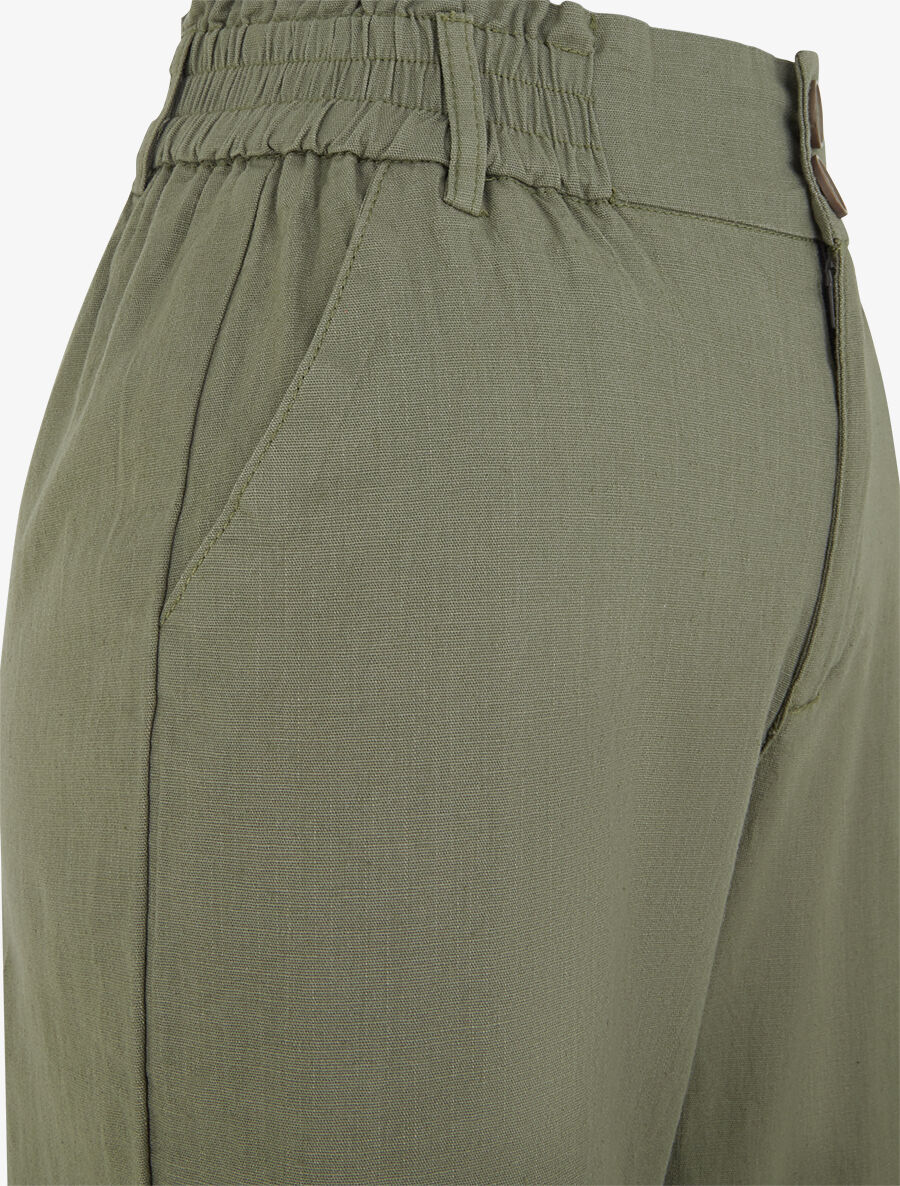 Pantalon ample effet lin à 2 boutons - Kaki - 3