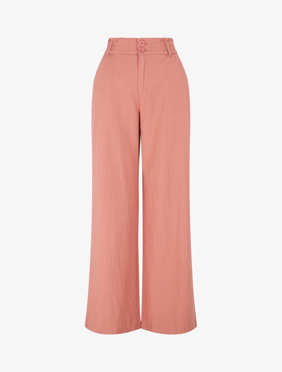 Pantalon ample effet lin à 2 boutons - Vieux rose - 4