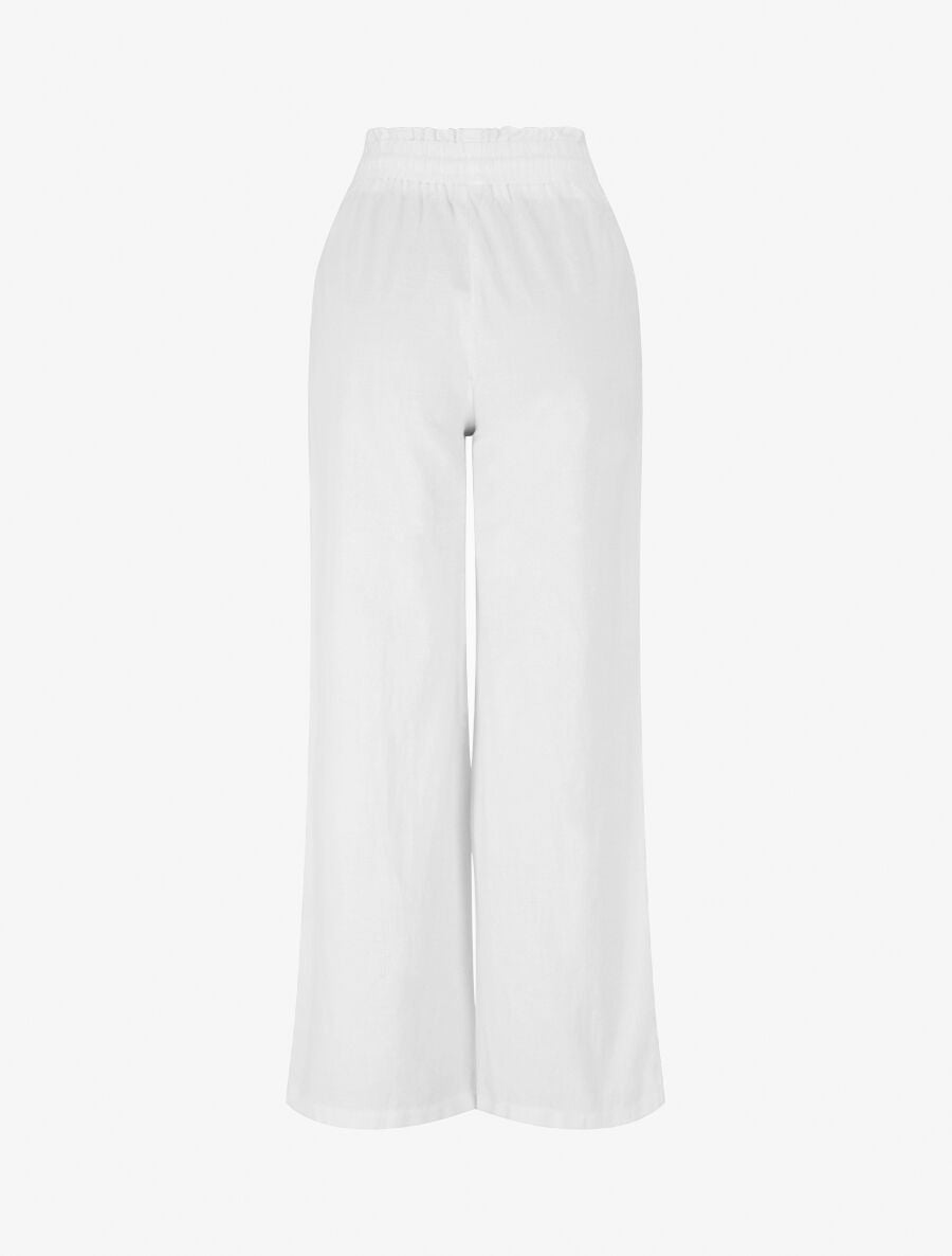 Pantalon uni élastiqué effet lin - Blanc - 2