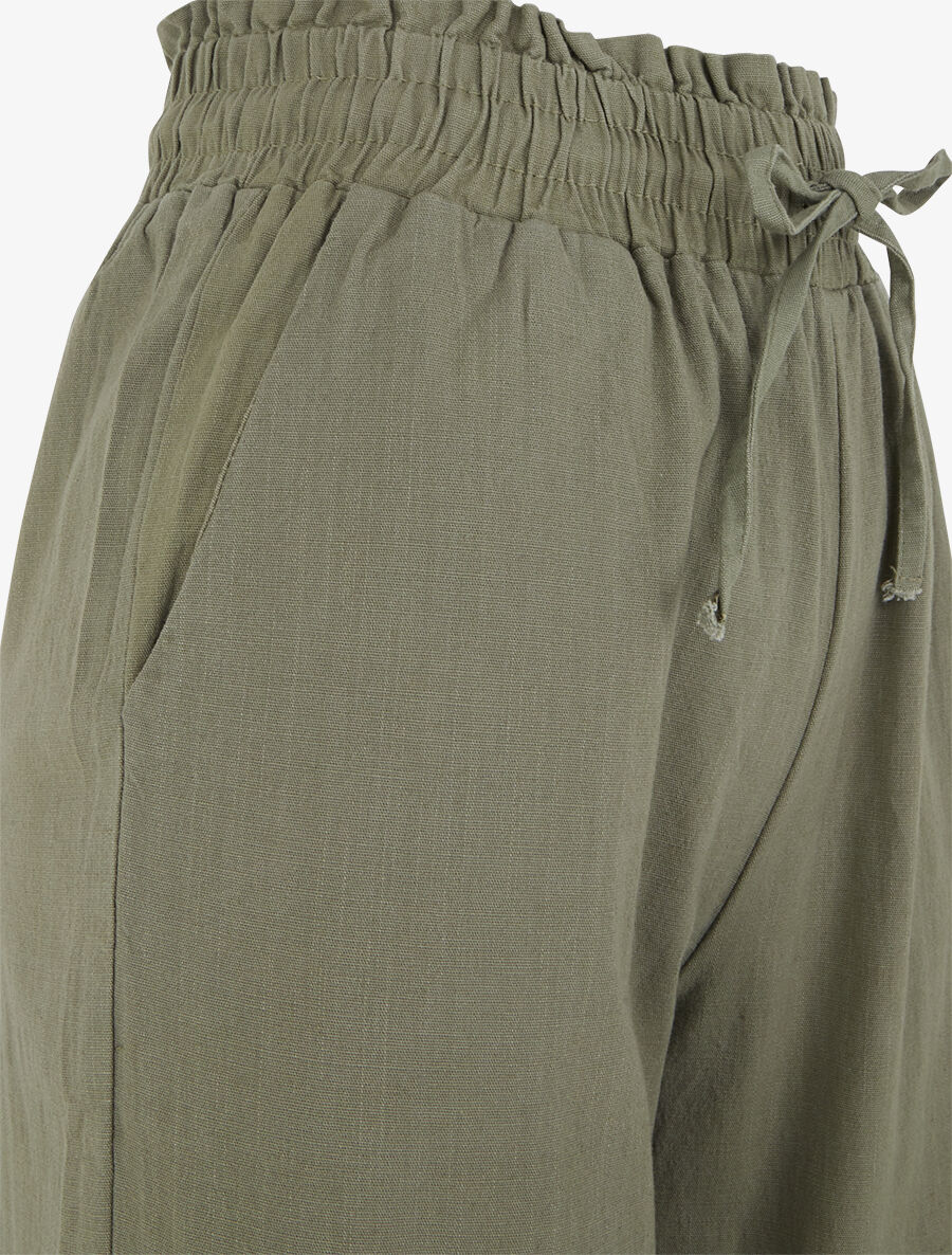 Pantalon uni élastiqué effet lin - Kaki - 3