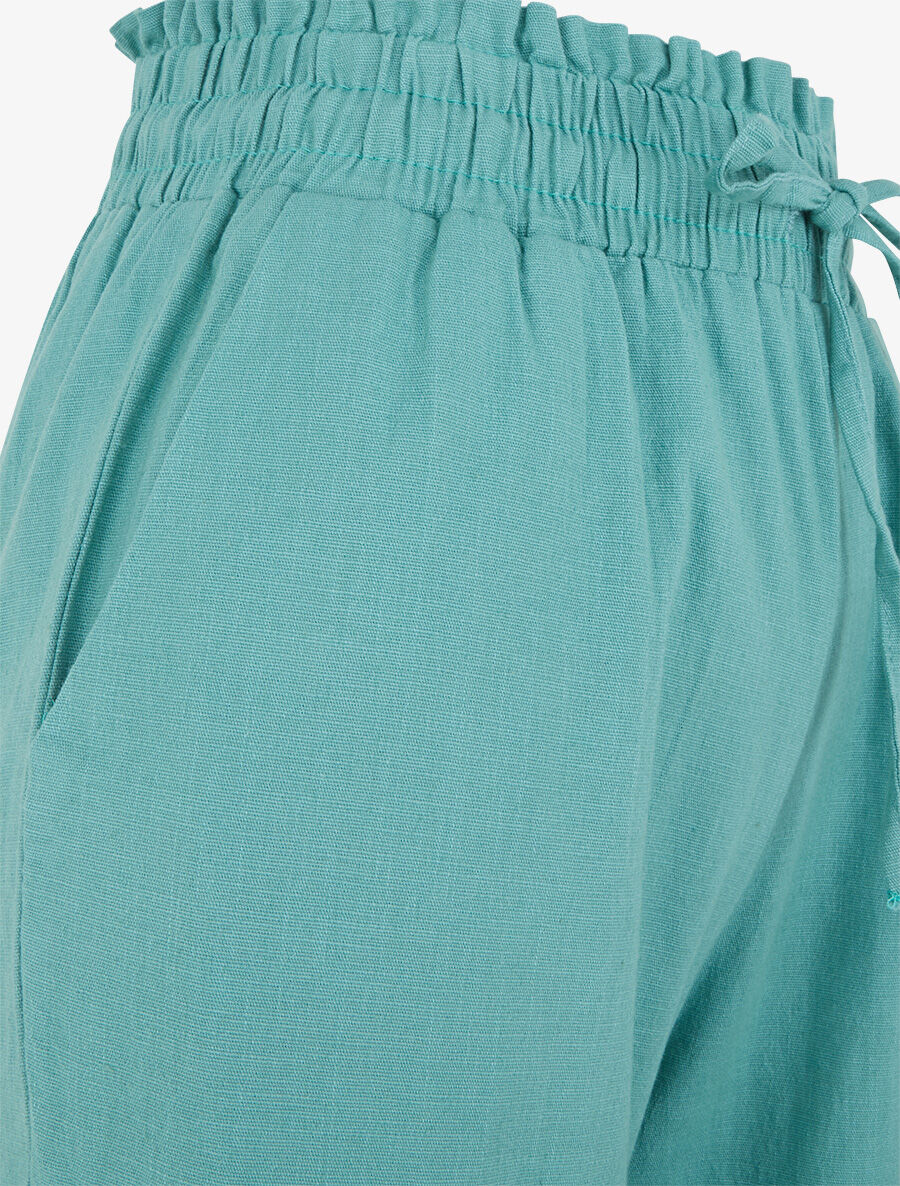 Pantalon uni élastiqué effet lin - Turquoise - 3