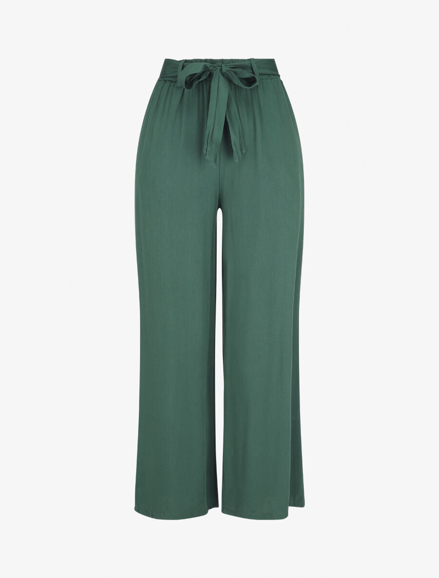 Pantalon fluide élastiqué - Vert sapin - 1