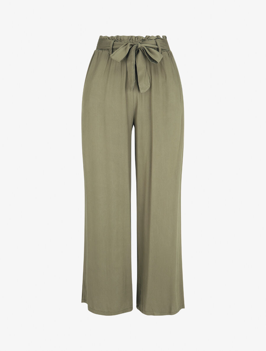 Pantalon uni fluide élastiqué - Kaki - 4