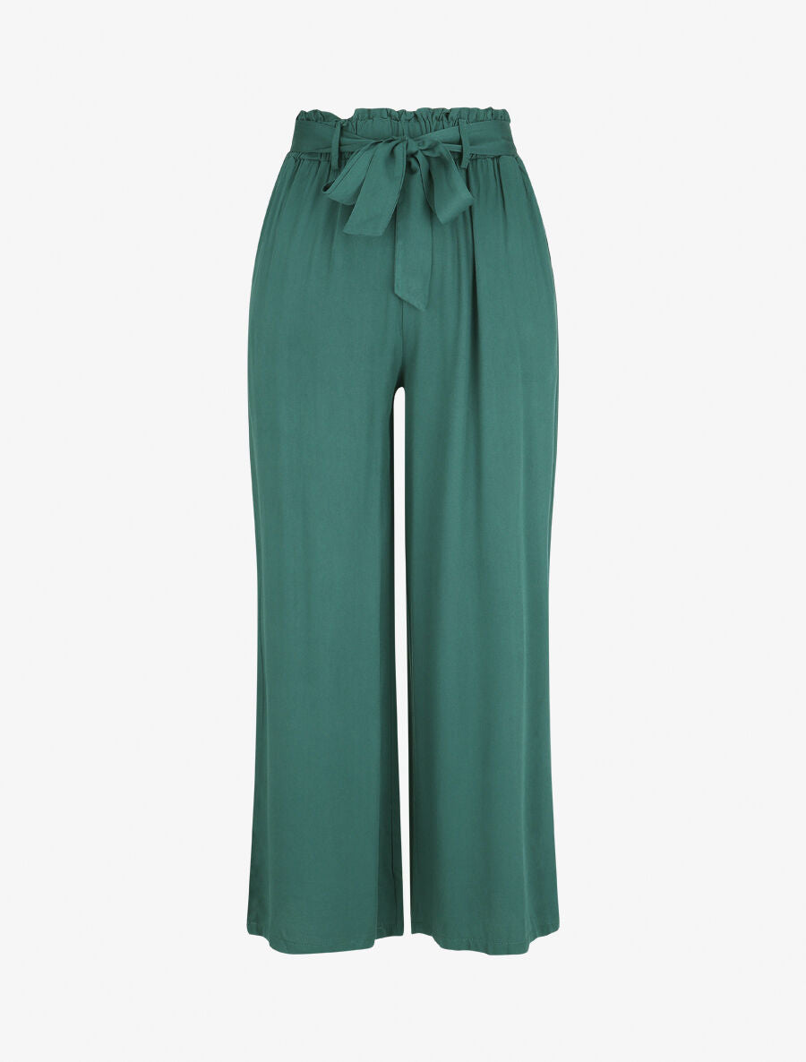 Pantalon uni fluide élastiqué - Vert sapin - 4