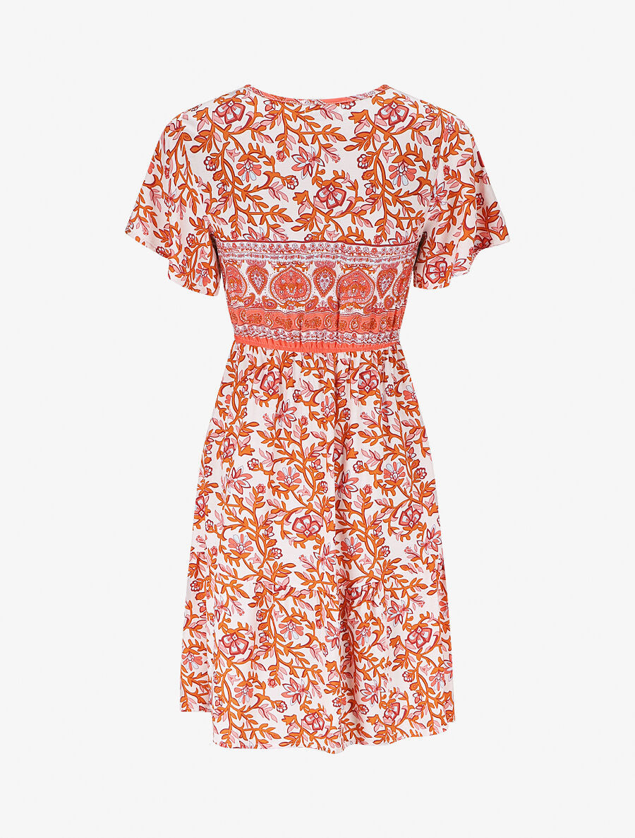 Robe imprimé foulard à manches volantées - Orange - 2
