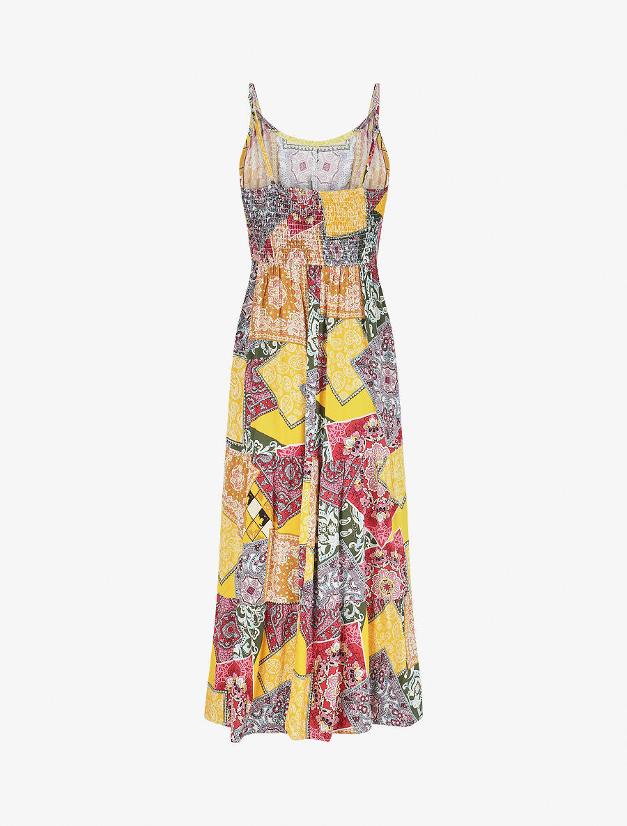 Robe longue motif patchwork à fines bretelles - Jaune - 2