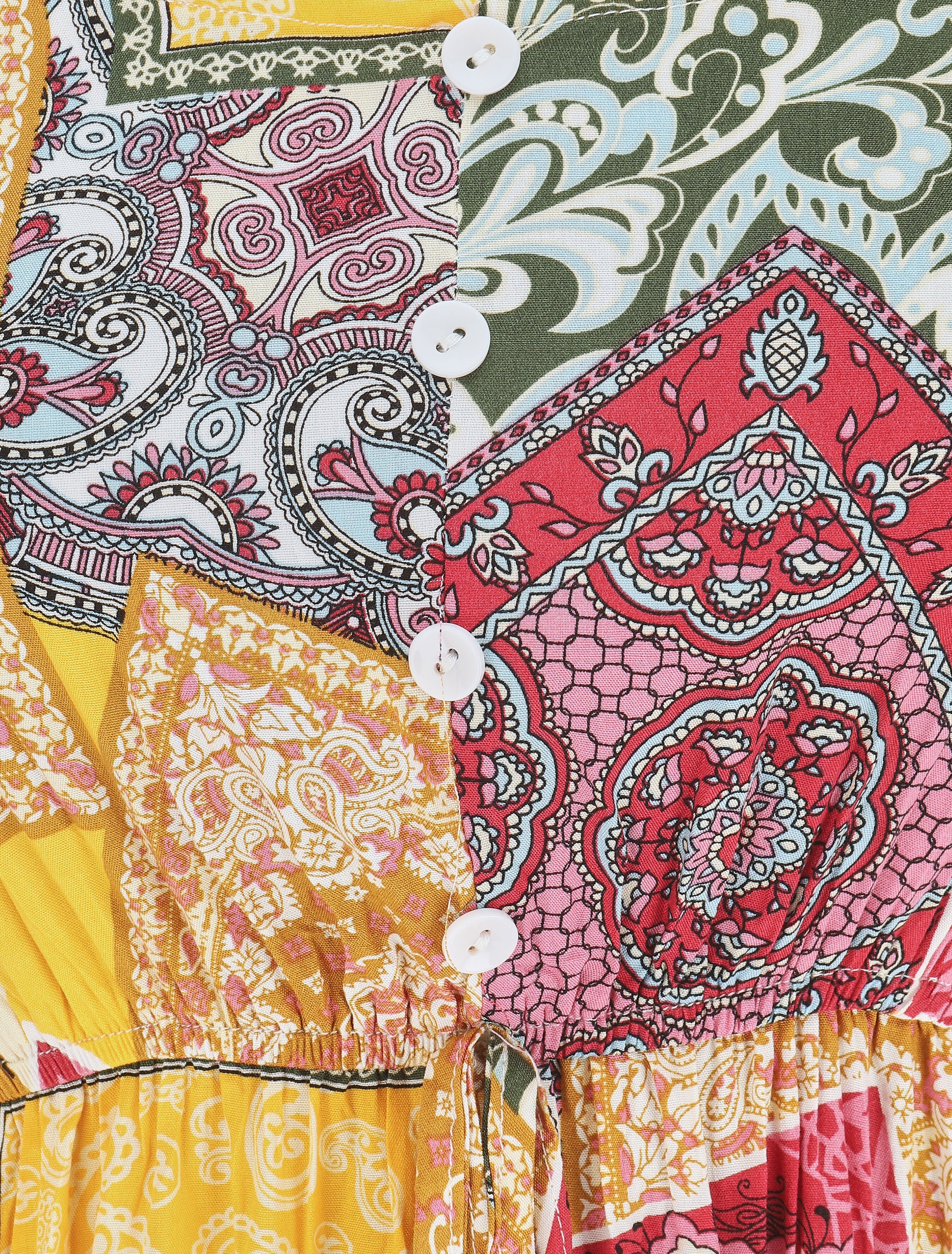 Robe longue motif patchwork à fines bretelles - Jaune - 3