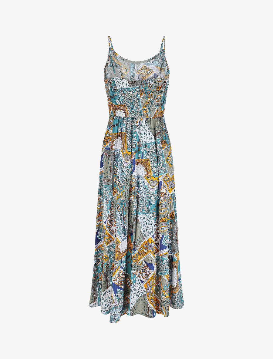 Robe longue motif patchwork à fines bretelles - Kaki - 2