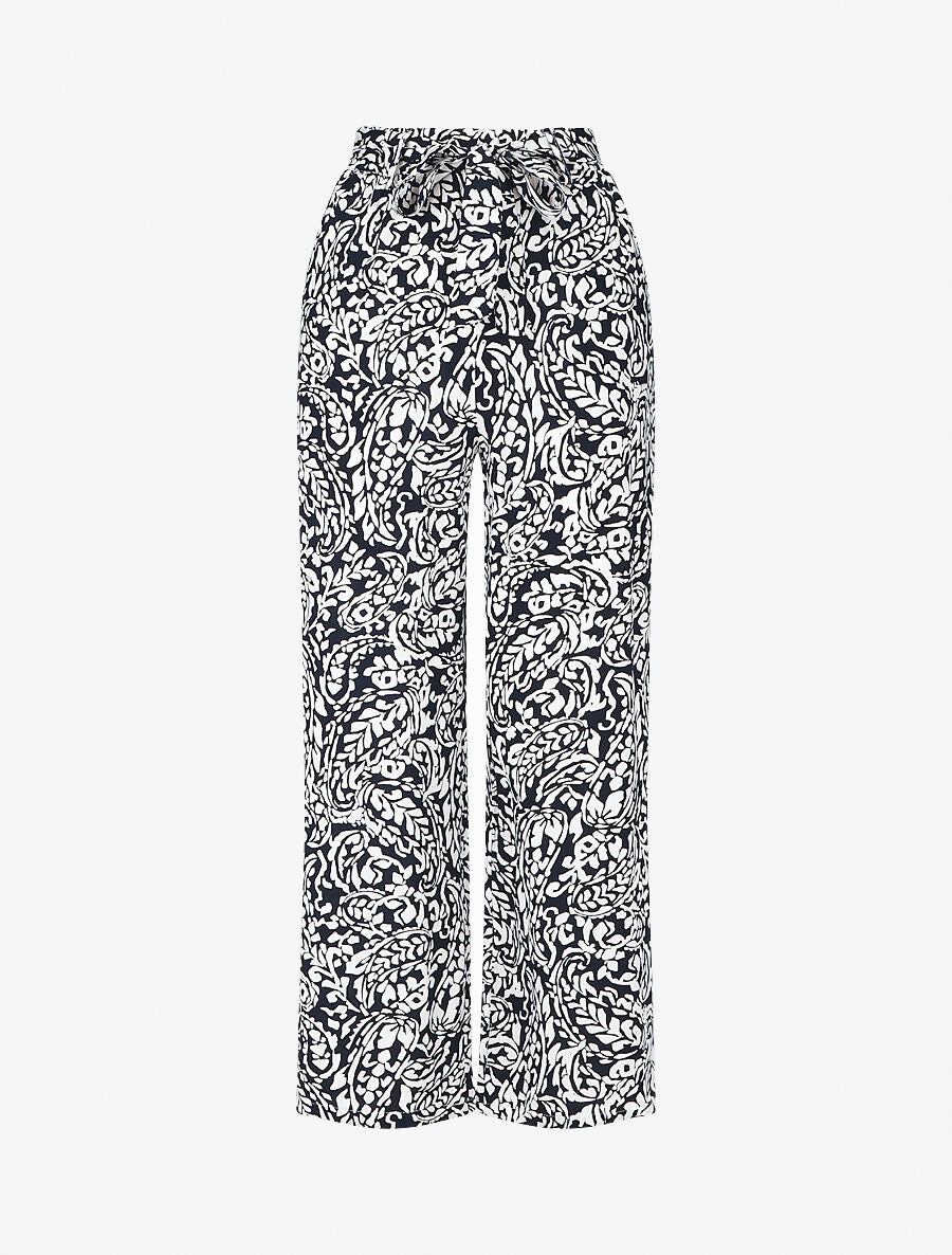 Pantalon fluide à imprimé foulard - Marine - 1