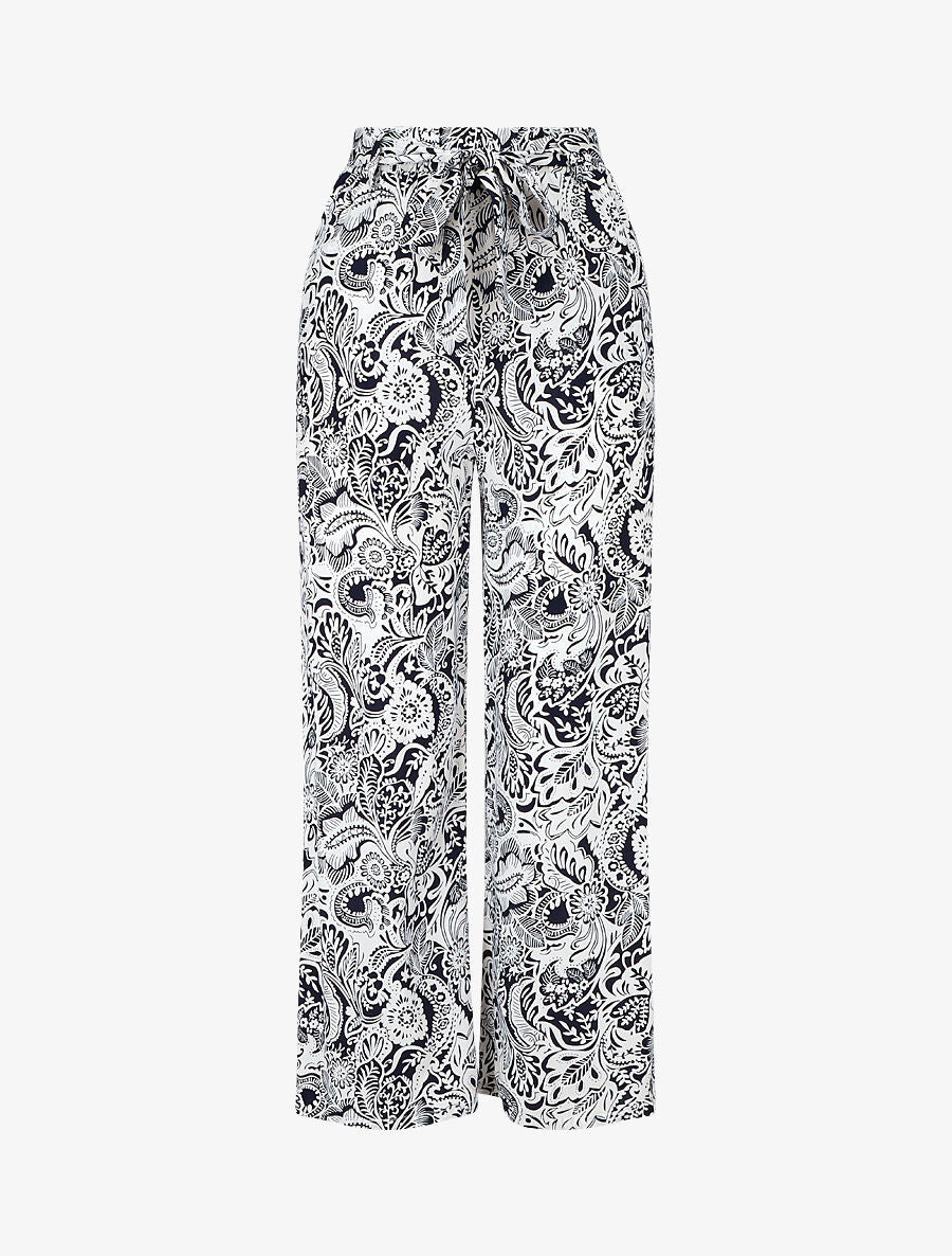 Pantalon fluide à imprimé feuillage - Marine - 1