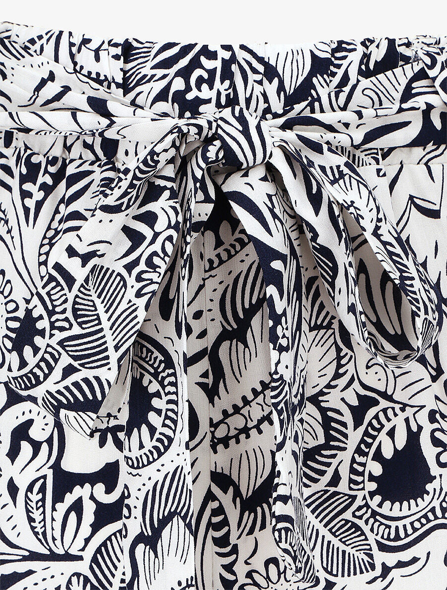 Pantalon fluide à imprimé feuillage - Marine - 3