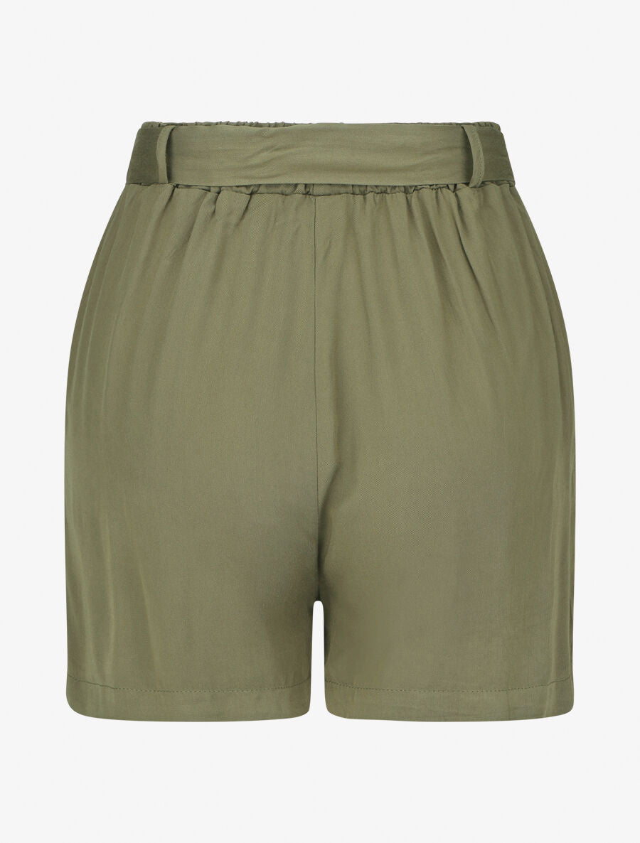Short fluide uni et ceinturé - Kaki - 2