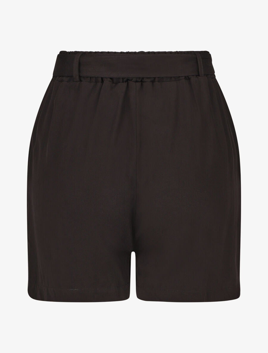 Short fluide uni et ceinturé - Noir - 2