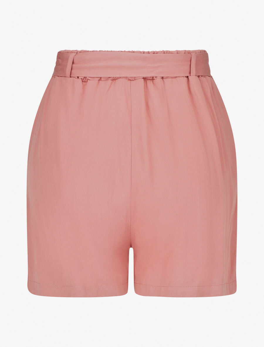 Short fluide uni et ceinturé - Corail - 2