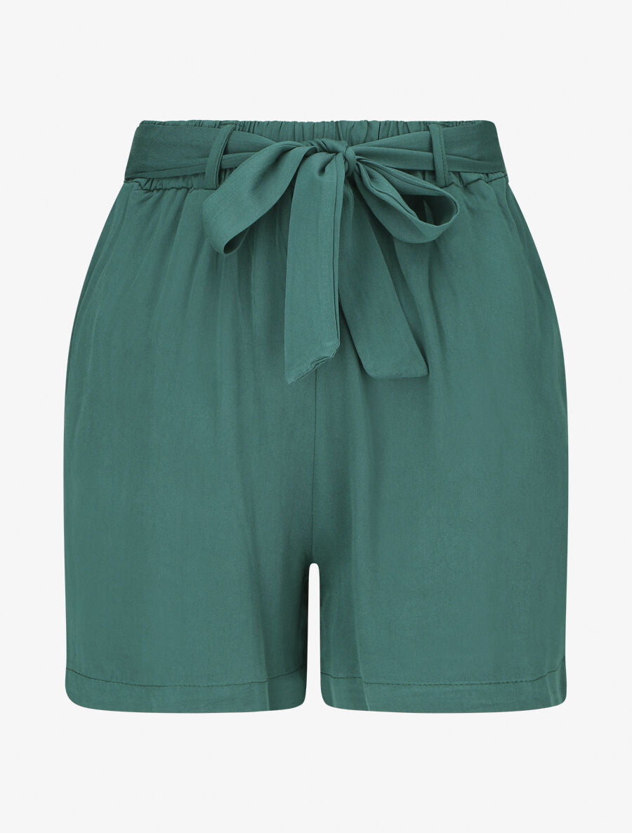 Short fluide uni et ceinturé - Vert - 1