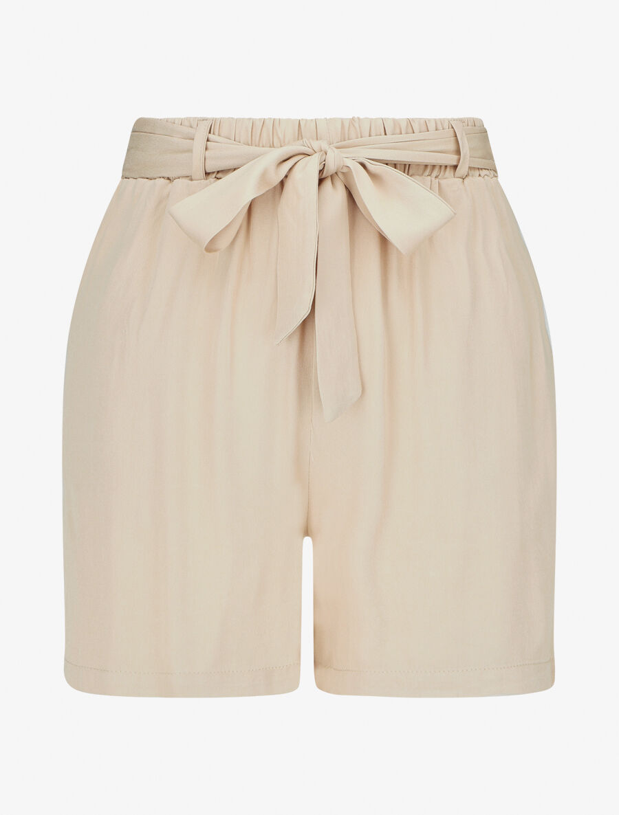 Short fluide uni et ceinturé - Beige - 1