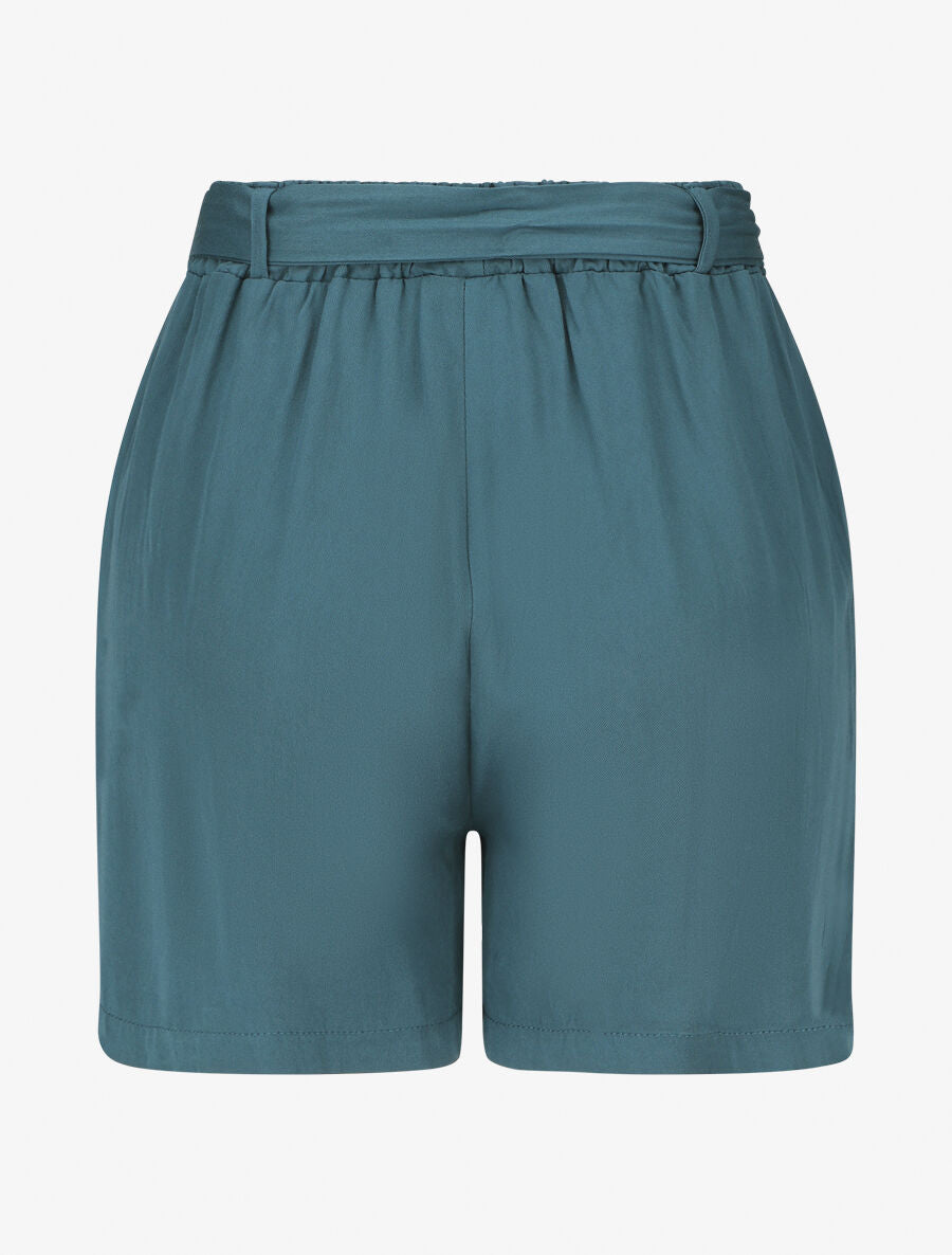 Short fluide uni et ceinturé - Bleu canard - 2