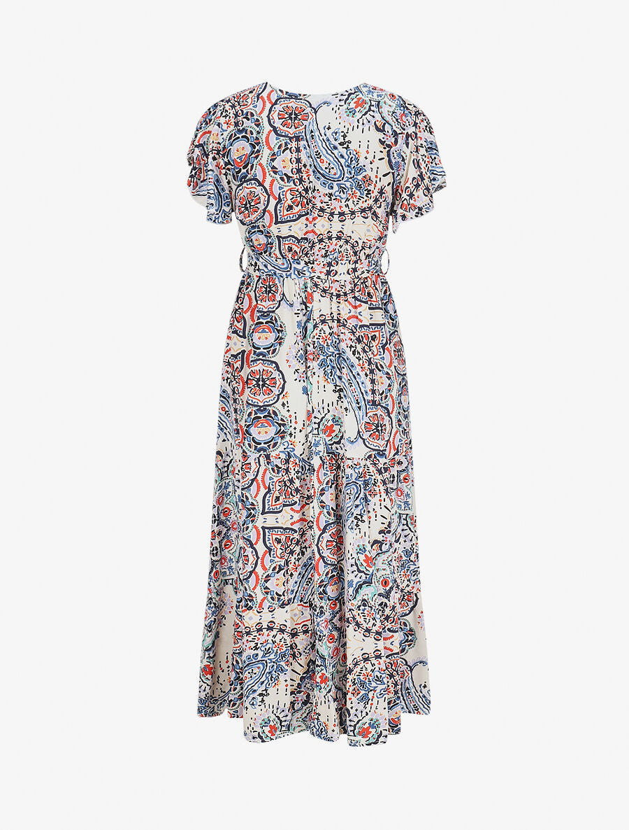 Robe longues motif floral à mancherons - Marine - 2