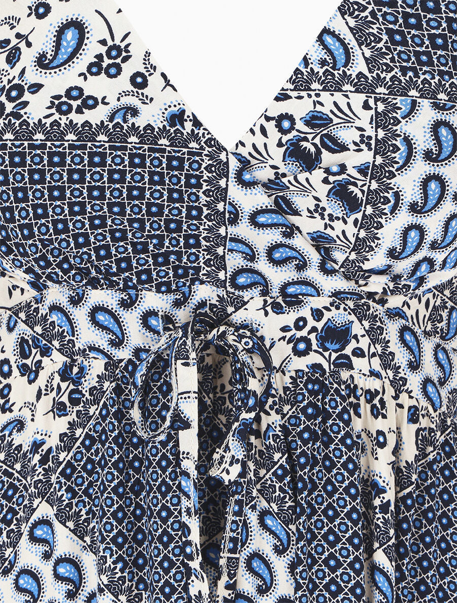 Robe longue à fines bretelles imprimé foulard - Bleu - 3