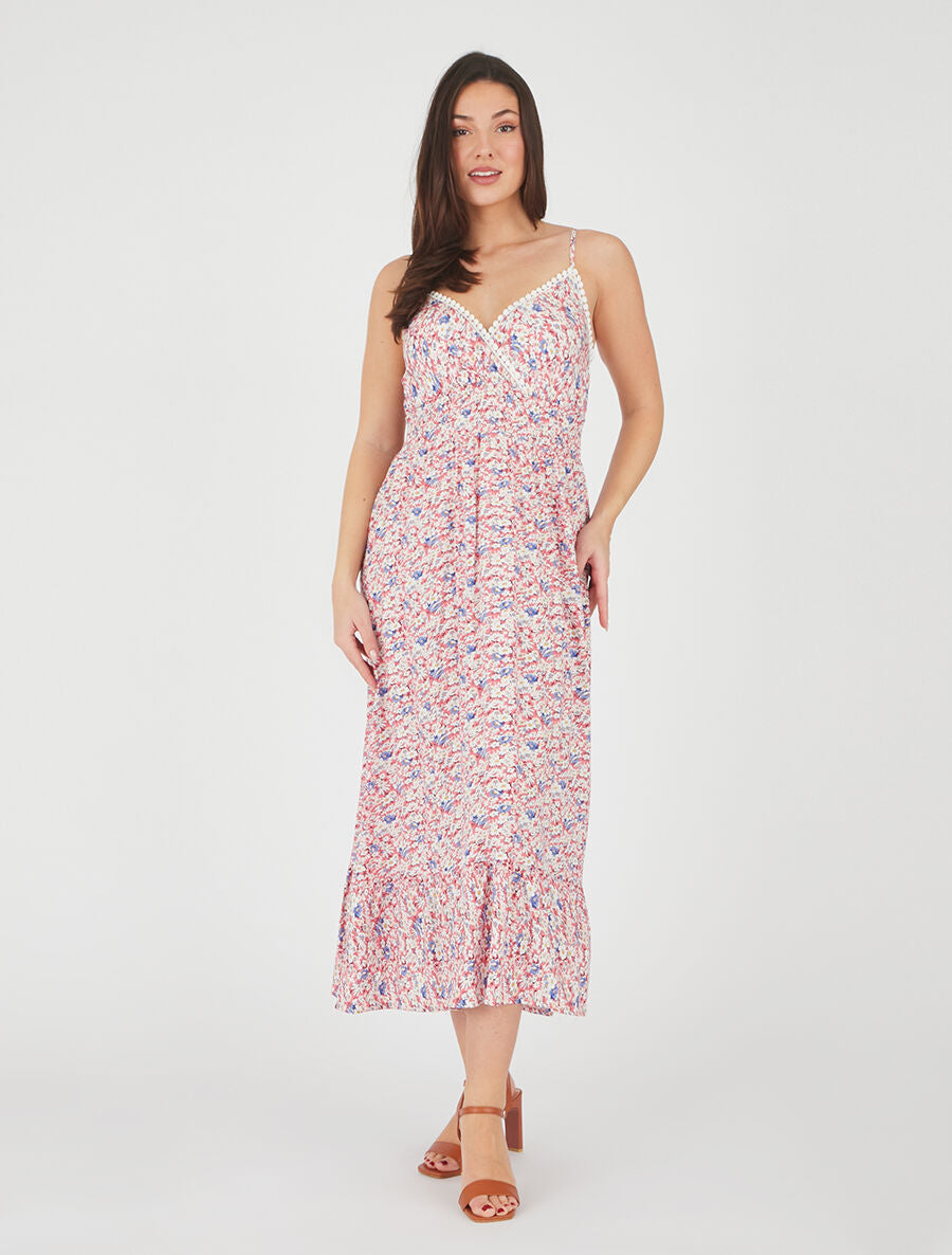 Robe imprimé fleuri à fines bretrelles - Rose - 4