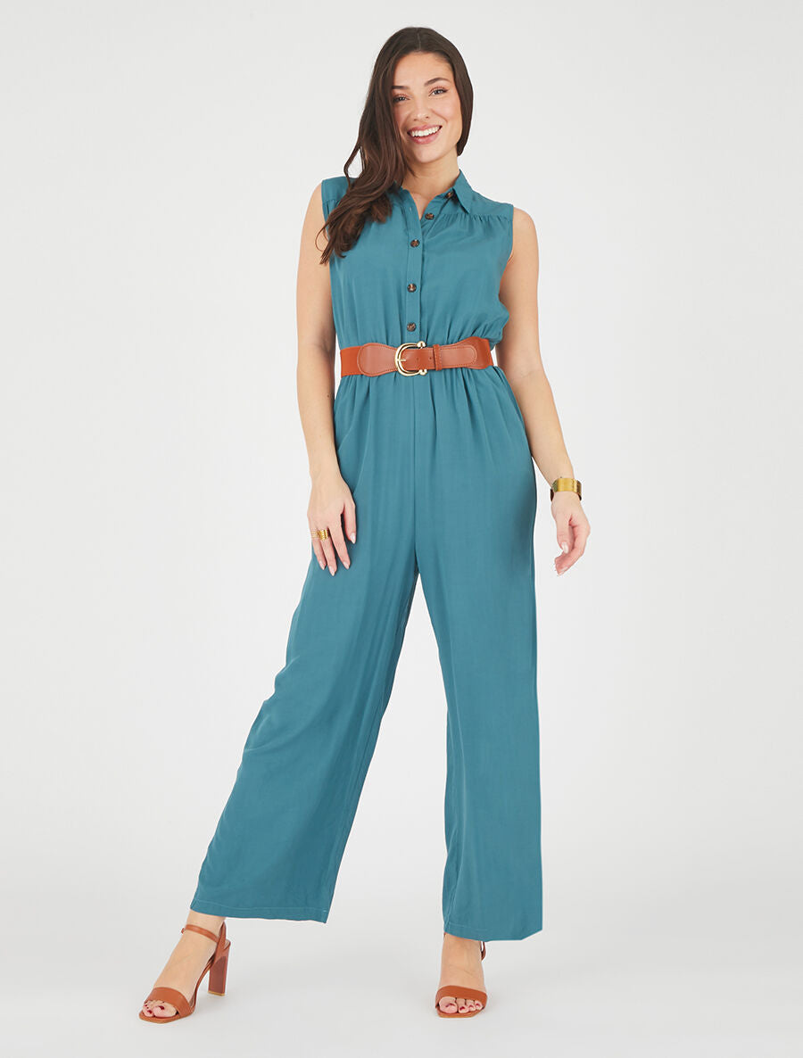 Combinaison ample sans manches unie - Bleu canard - 4