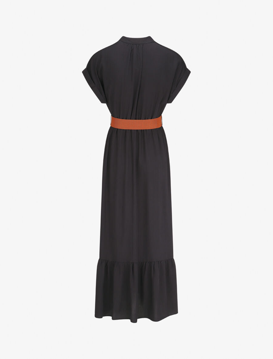 Robe longue unie manches courtes - Marine - 2