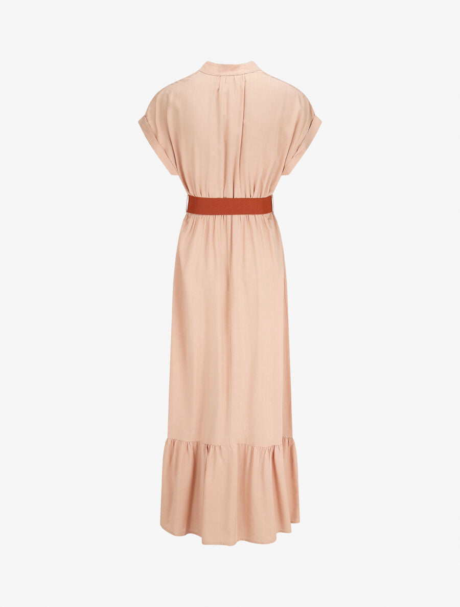 Robe longue unie manches courtes - Beige rosé - 2