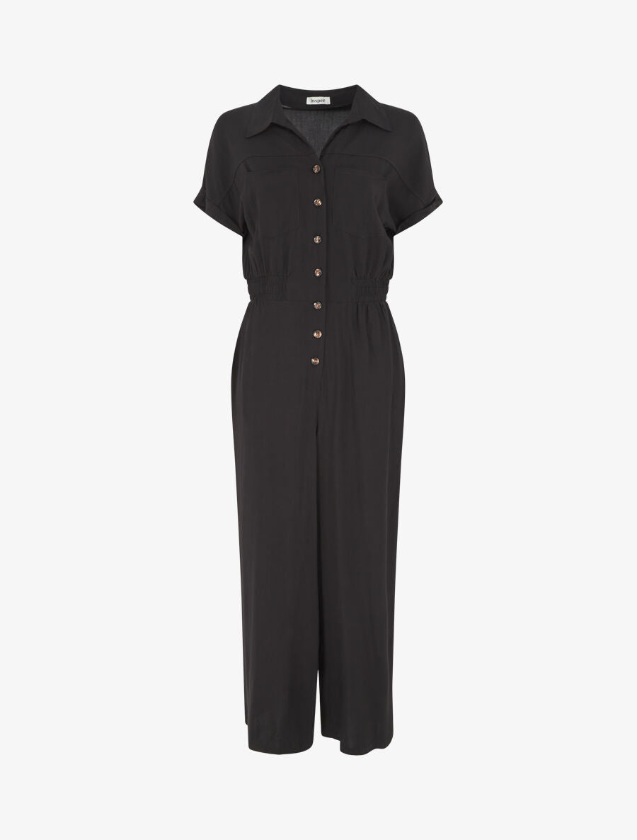 Combinaison ample style chemise manches courtes - Noir - 5