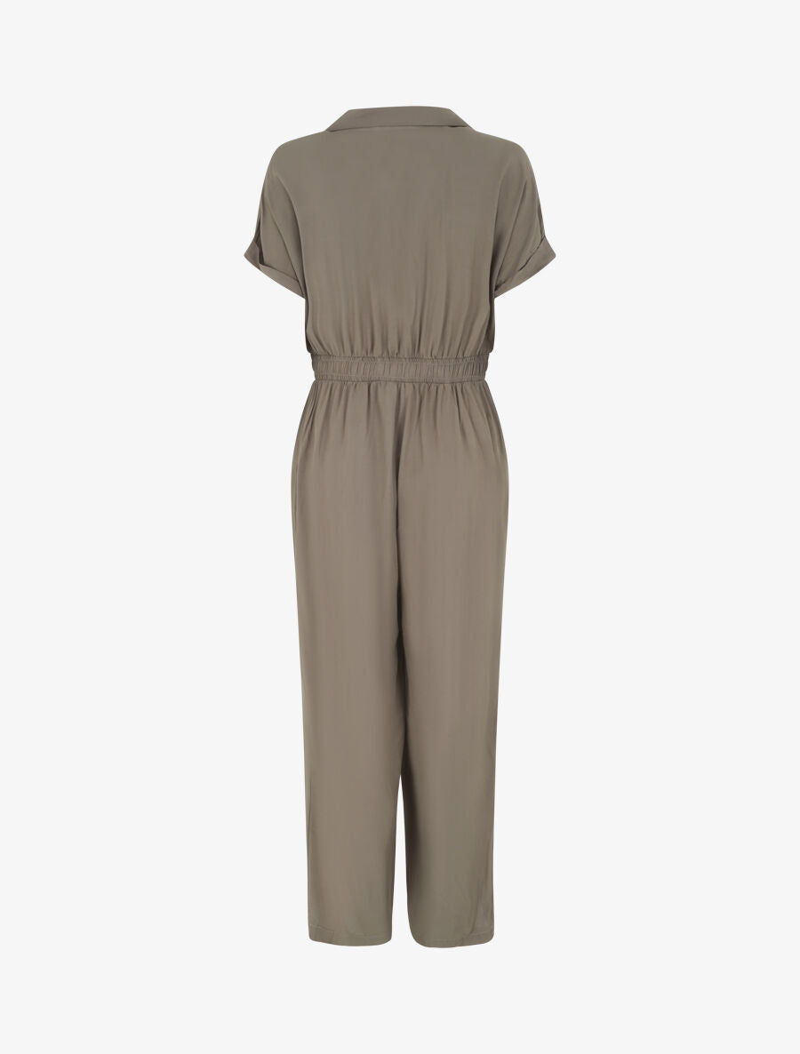 Combinaison ample style chemise manches courtes - Kaki - 2
