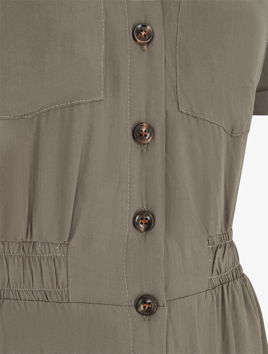 Combinaison ample style chemise manches courtes - Kaki - 3