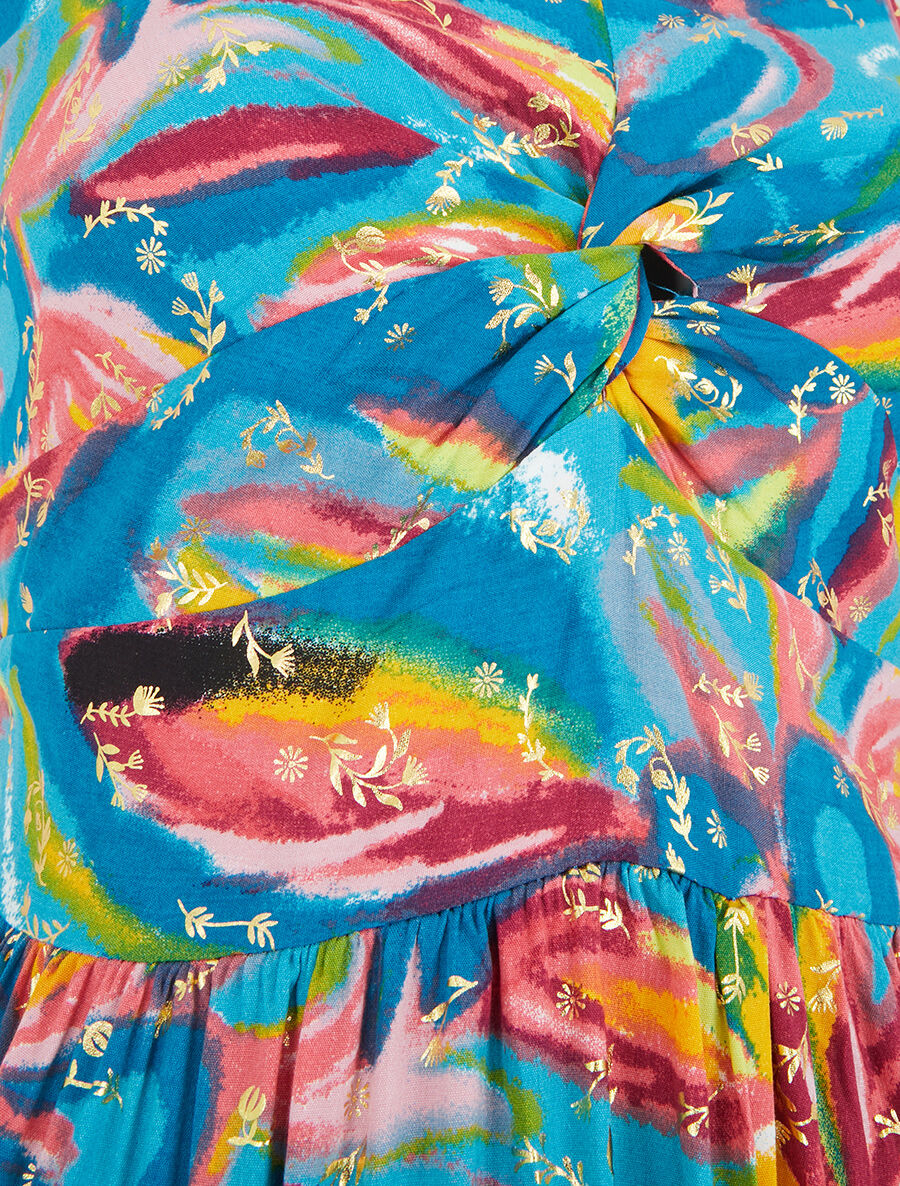 Robe longue fleurie évasée à fines bretelles - Bleu/rose - 3