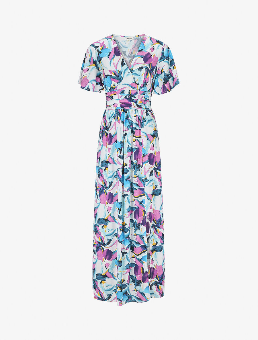 Robe longue fendue à taille élastiquée - Bleu - 1