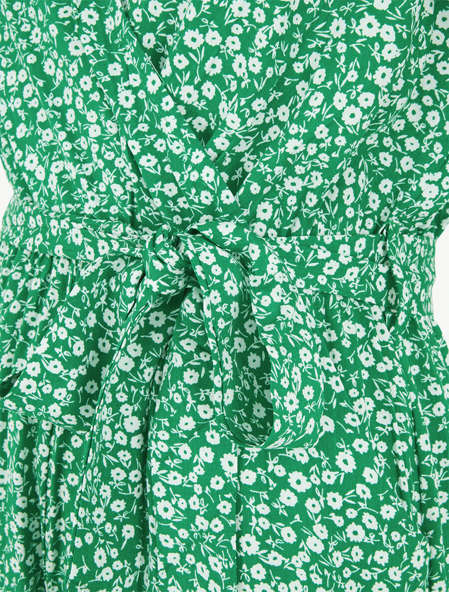 Combishort évasé manches courtes imprimé fleuri - Vert - 3
