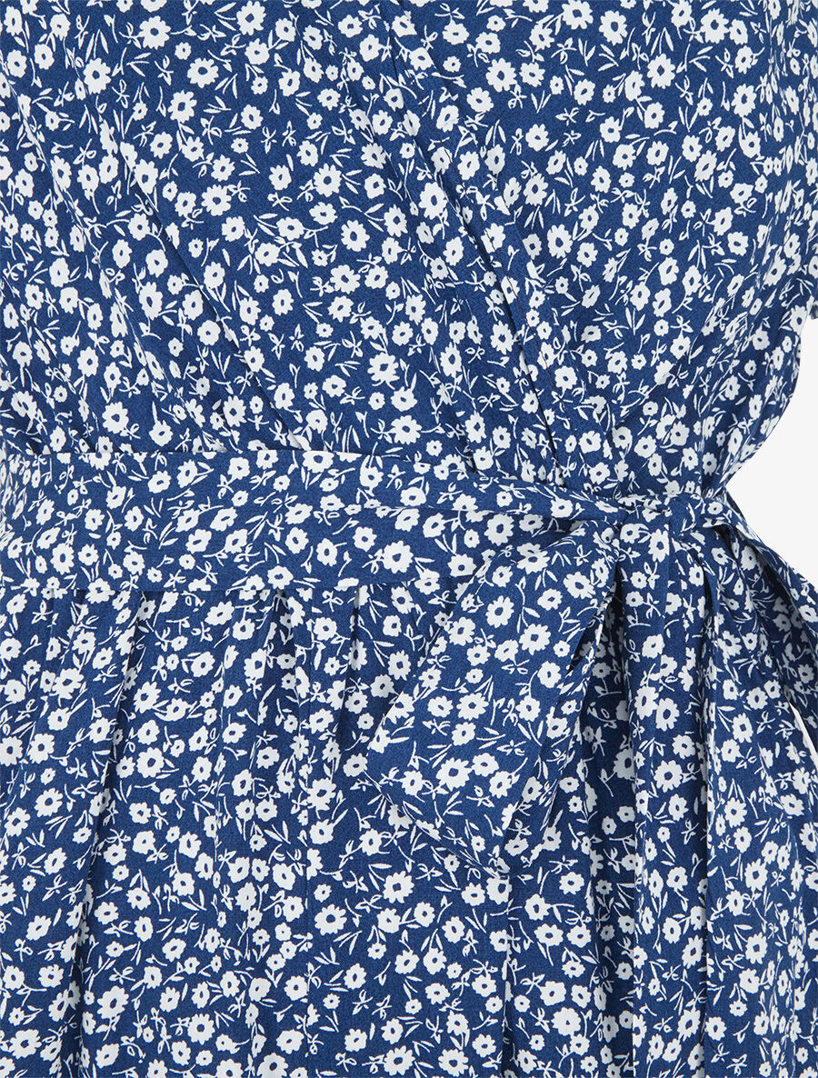 Combishort évasé manches courtes imprimé fleuri - Bleu - 3