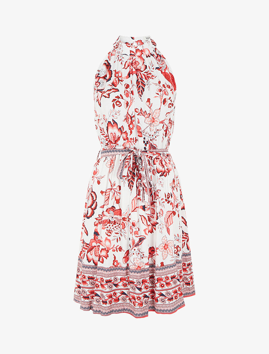 Robe mi-longue évasée imprimé floral - Rouge - 1