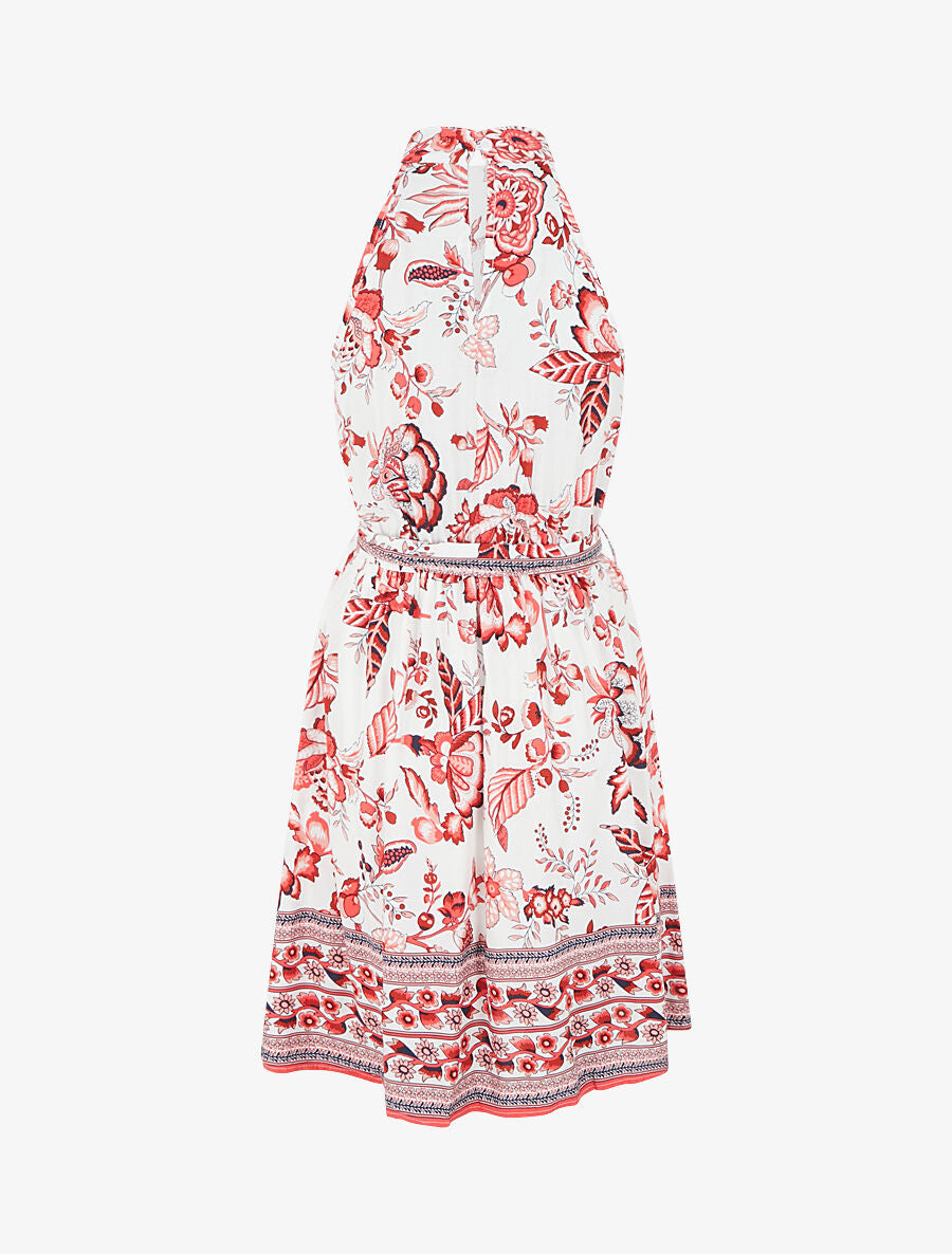 Robe mi-longue évasée imprimé floral - Rouge - 2