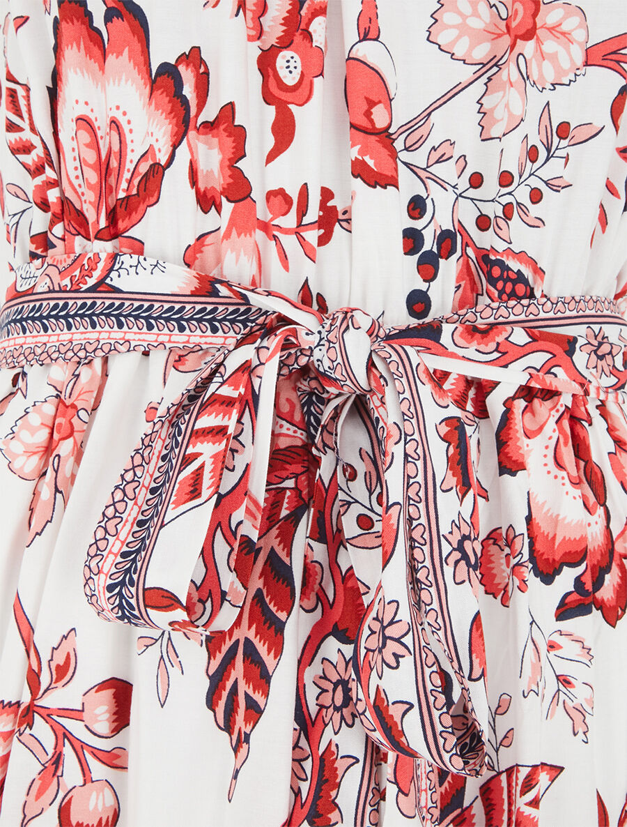 Robe mi-longue évasée imprimé floral - Rouge - 3